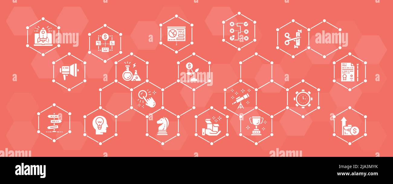 Start up vector banner with icons. Time management, idea generation ...