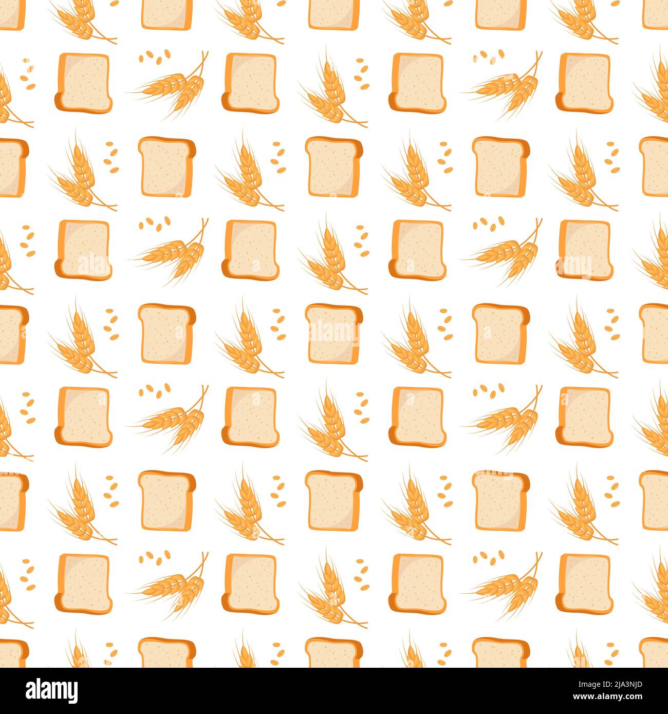 Seamless pattern with bread and ears of wheat on white background ...