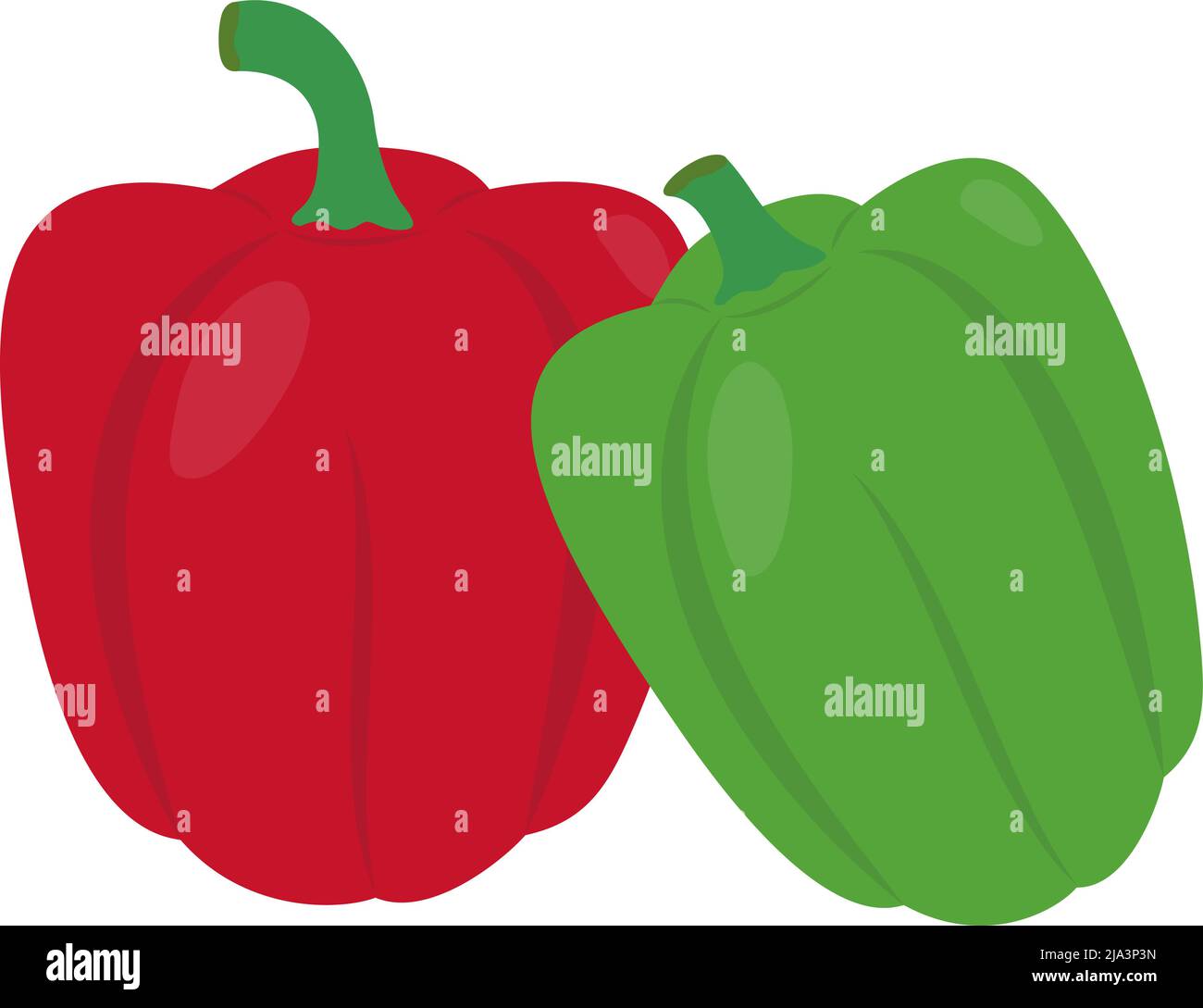 red and green bell pepper isolated on white background, flat design vector illustration Stock Vector
