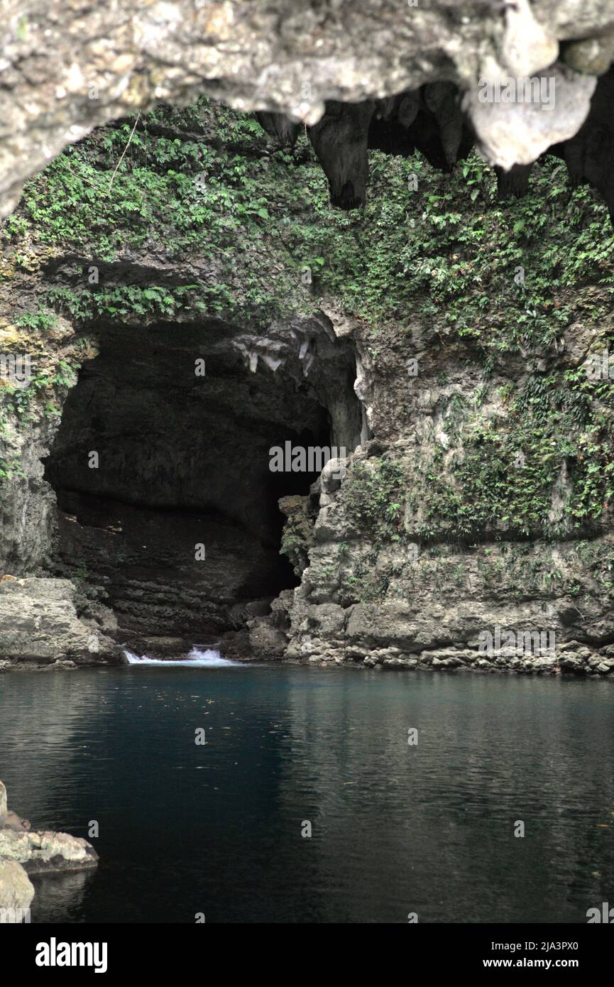 Limestone caves of Waikelo Sawah, a rare water source in Sumba—an island regularly hit by drought, which is located in Tema Tana village, East Wewewa, Southwest Sumba, East Nusa Tenggara, Indonesia. Stock Photo