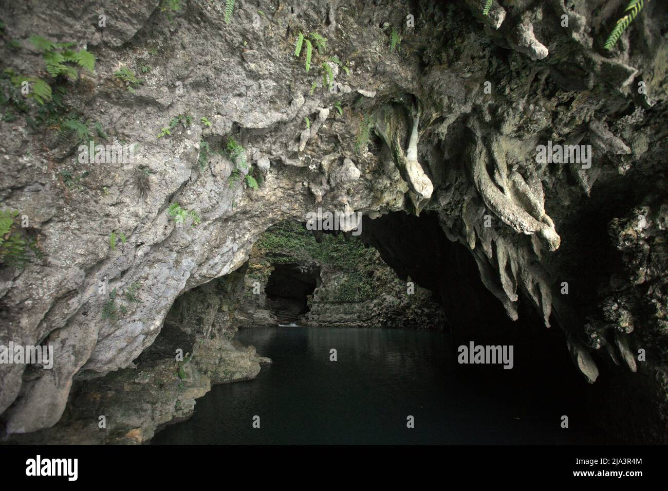 Limestone caves of Waikelo Sawah, a rare water source in Sumba—an island regularly hit by drought, which is located in Tema Tana village, East Wewewa, Southwest Sumba, East Nusa Tenggara, Indonesia. Stock Photo