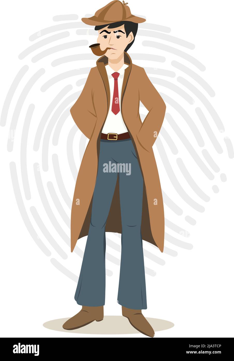 Detective solving crime and thinking while smoking pipe Stock Vector