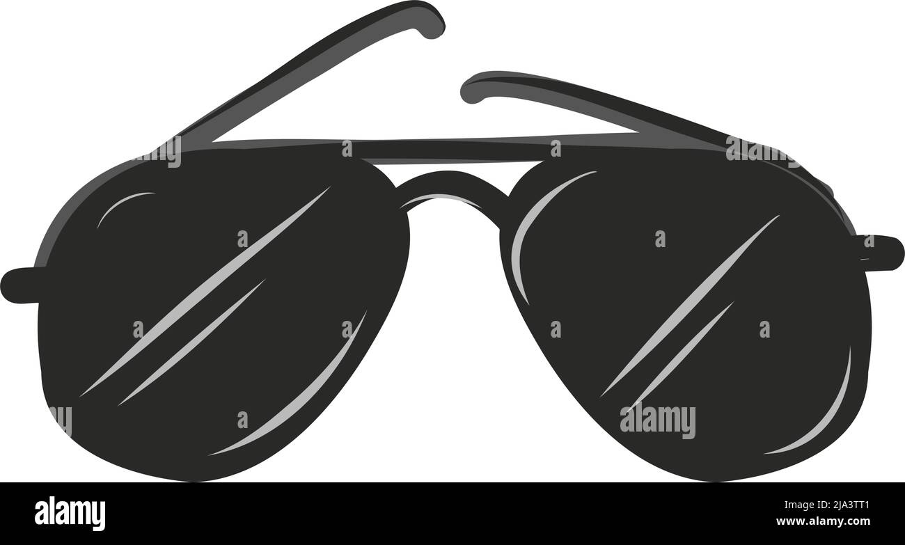 Elegant black shades, eyeglasses of detective. Modern colour Isolated vector illustration of trendy black goggles shades. Stock Vector