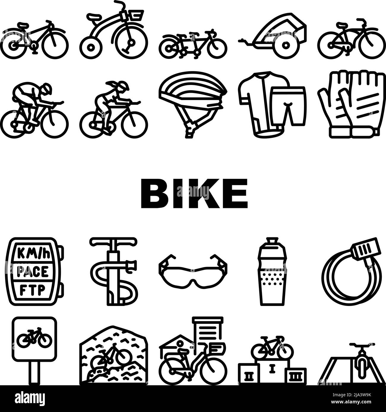 Bike Transport And Accessories Icons Set Vector Stock Vector Image