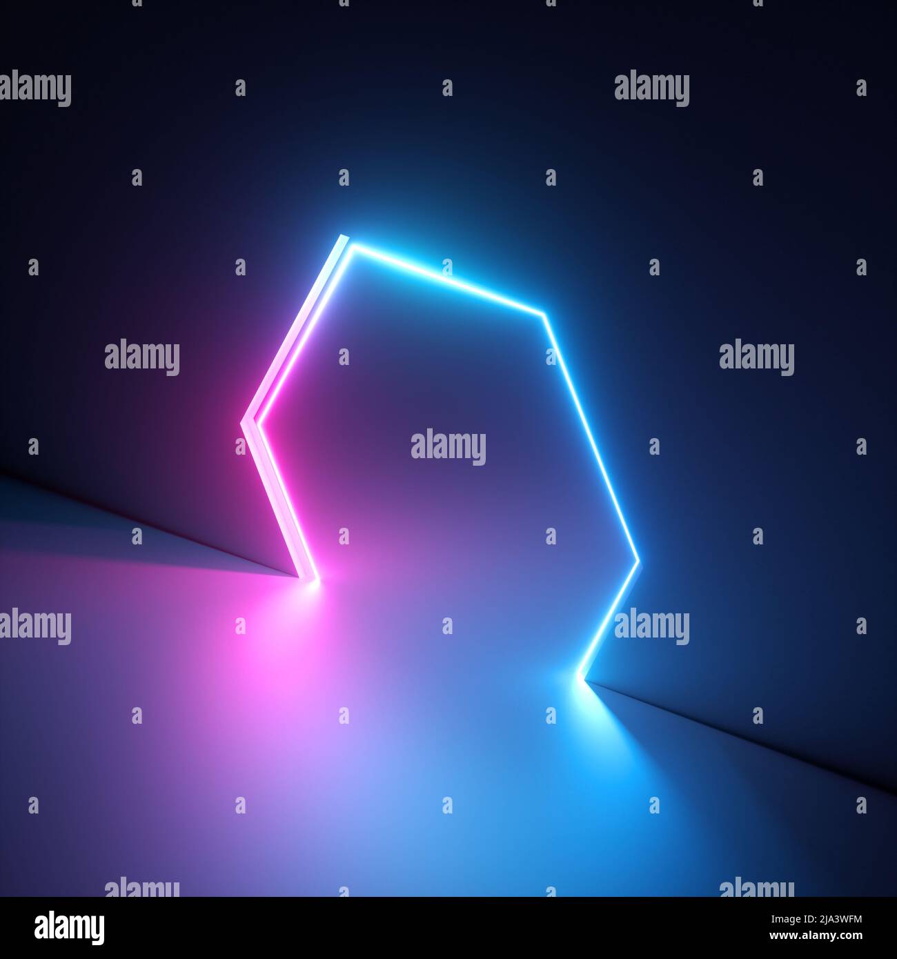 3d render, abstract geometric neon background, pink blue vivid light ...