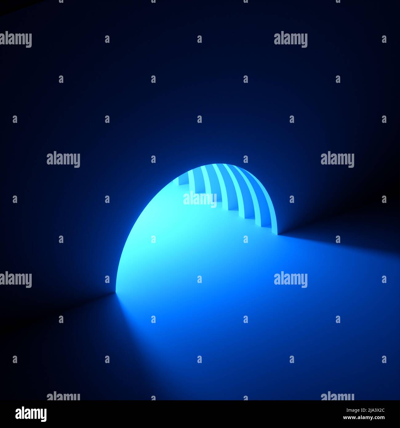 3d render, abstract background, blue neon light going out of the hole