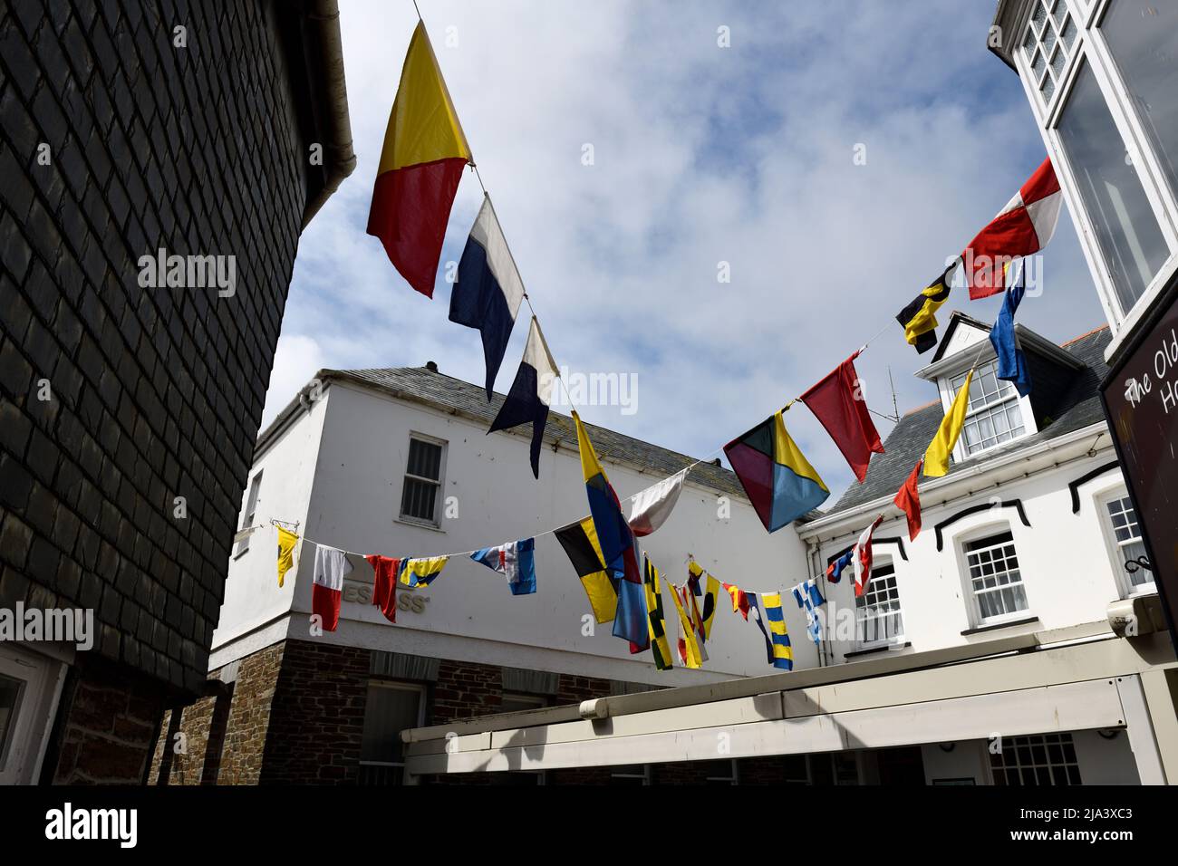 Flags flying after the Mayday Celebrations Padstow Cornwall England uk