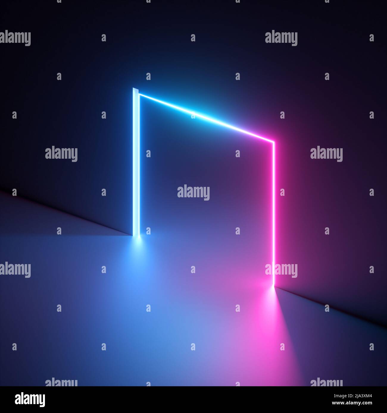 3d render, abstract geometric neon background, pink blue vivid light ...