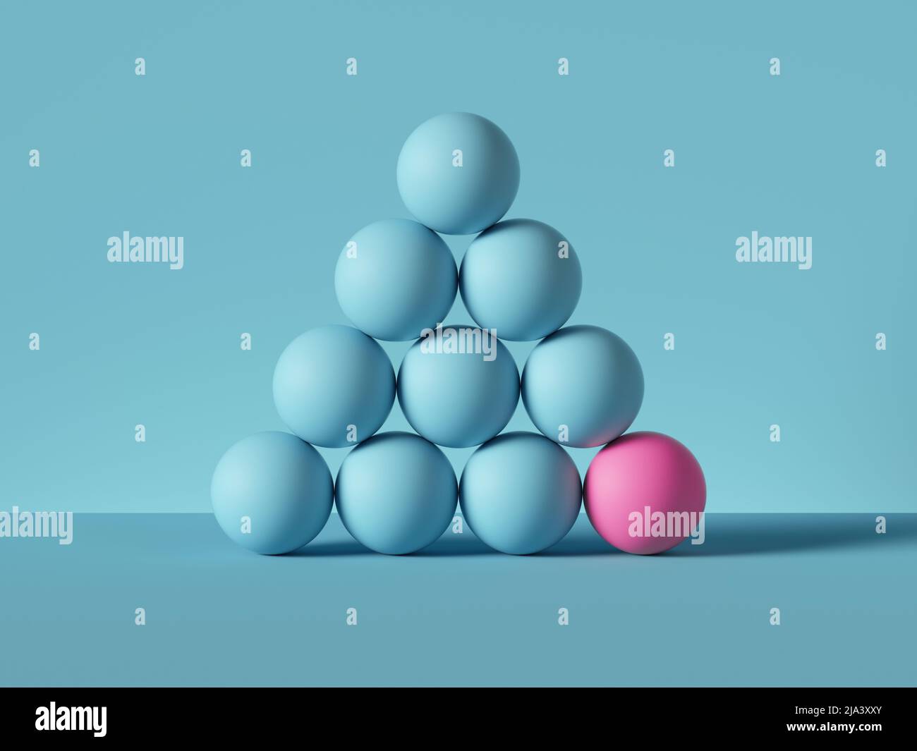 3d render, pyramid of balls isolated on blue background. Billiards game