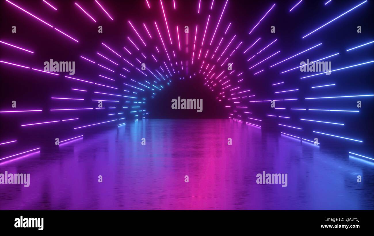 3d rendering, abstract neon background, pink blue glowing lines ...
