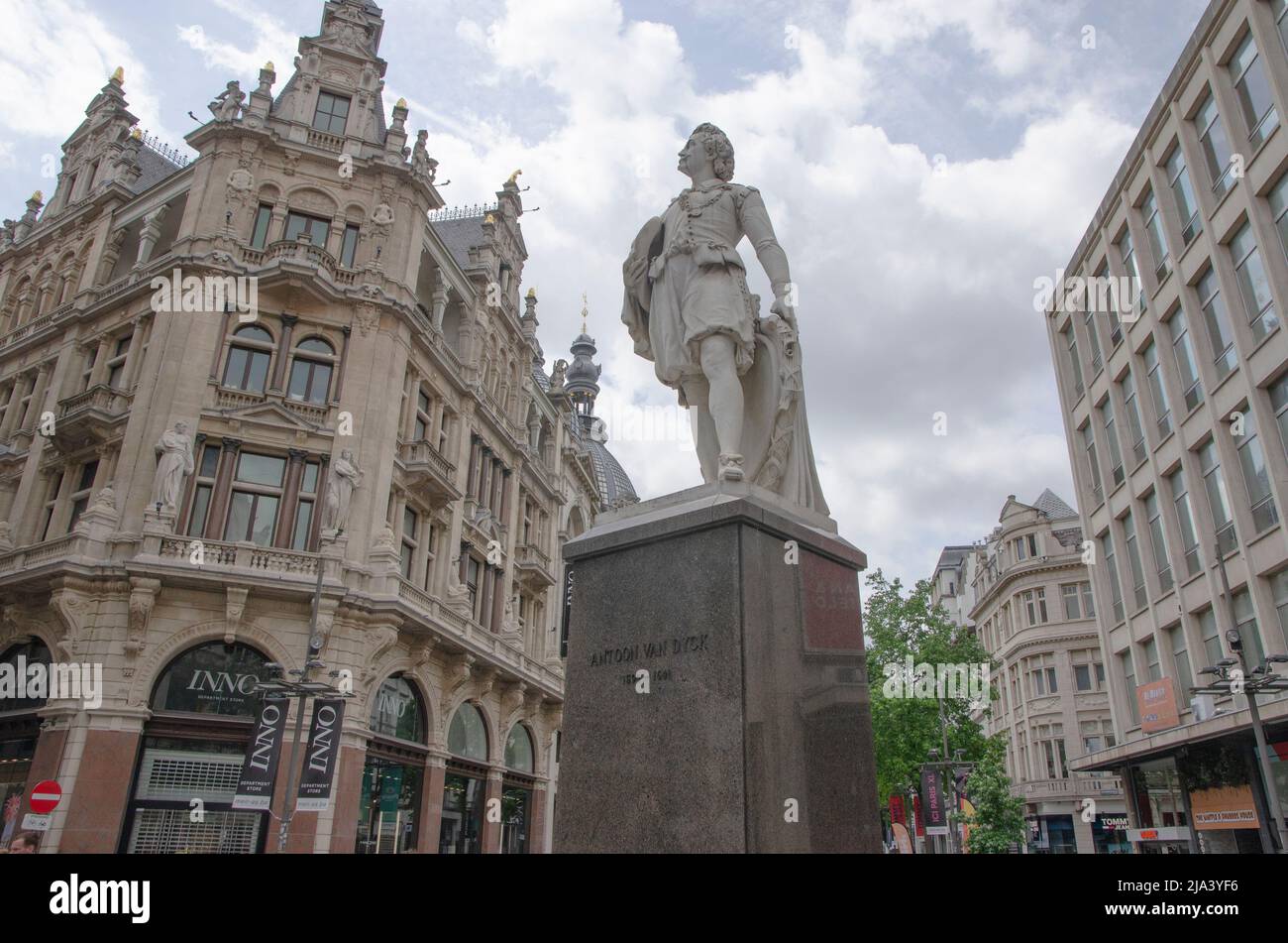 Antwerp may 2022: The statue of the famous Flemish painter Sir Anthony Van Dyck (1599-1641) in Antwerp. Stock Photo