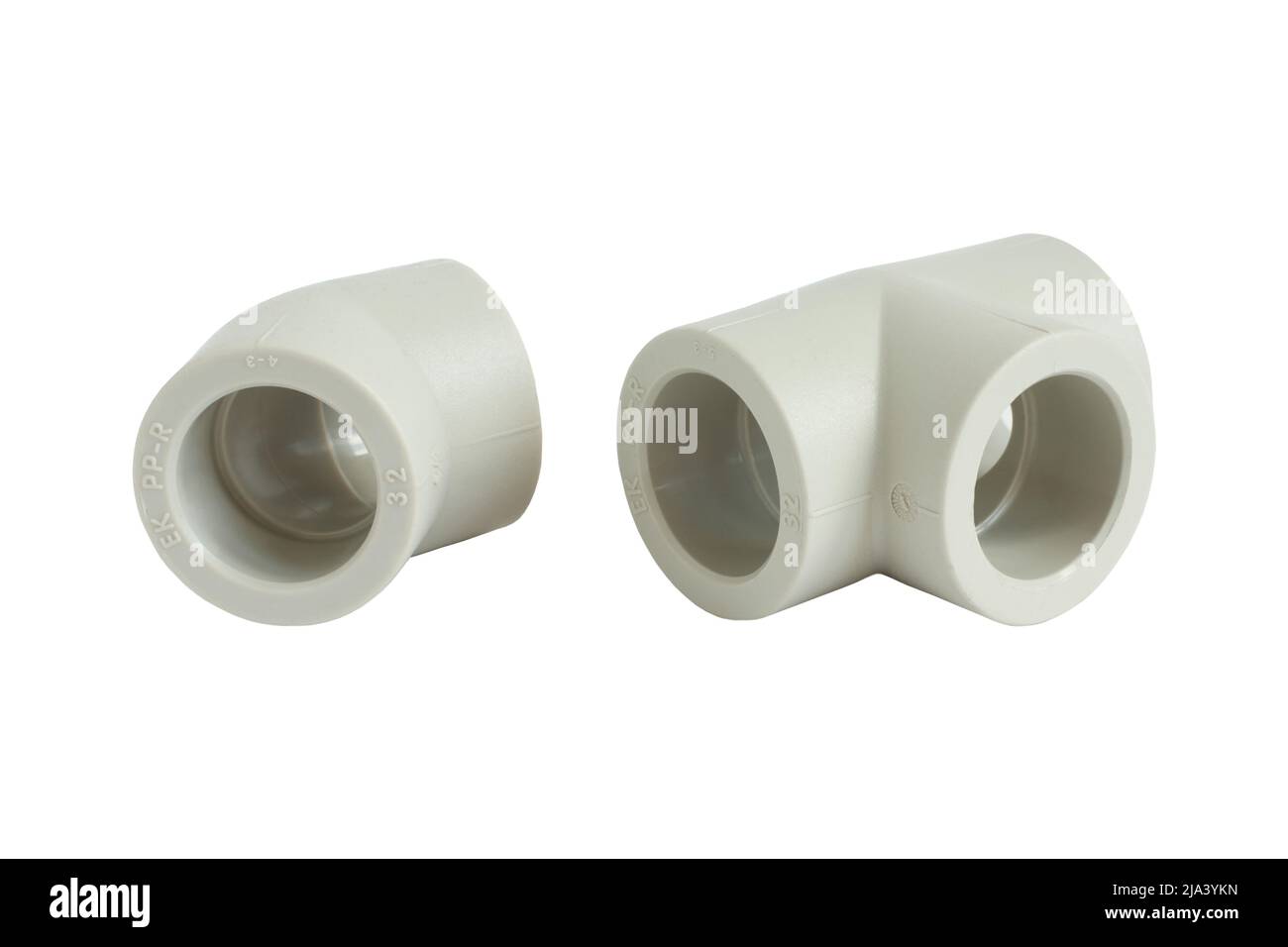 Valves for plumbing isolated on white background. Material plastic. Closeup Stock Photo Alamy