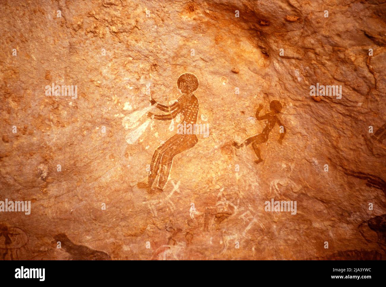 Famous prehistoric rock paintings of Tassili N'Ajjer, Algeria, north Africa 1973 Stock Photo