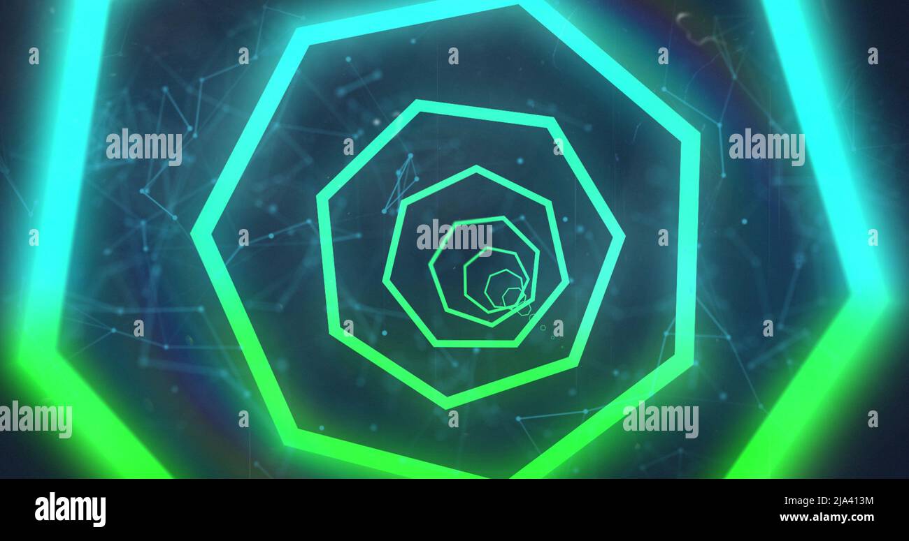 Image of neon geometrical shapes over network of connections Stock ...