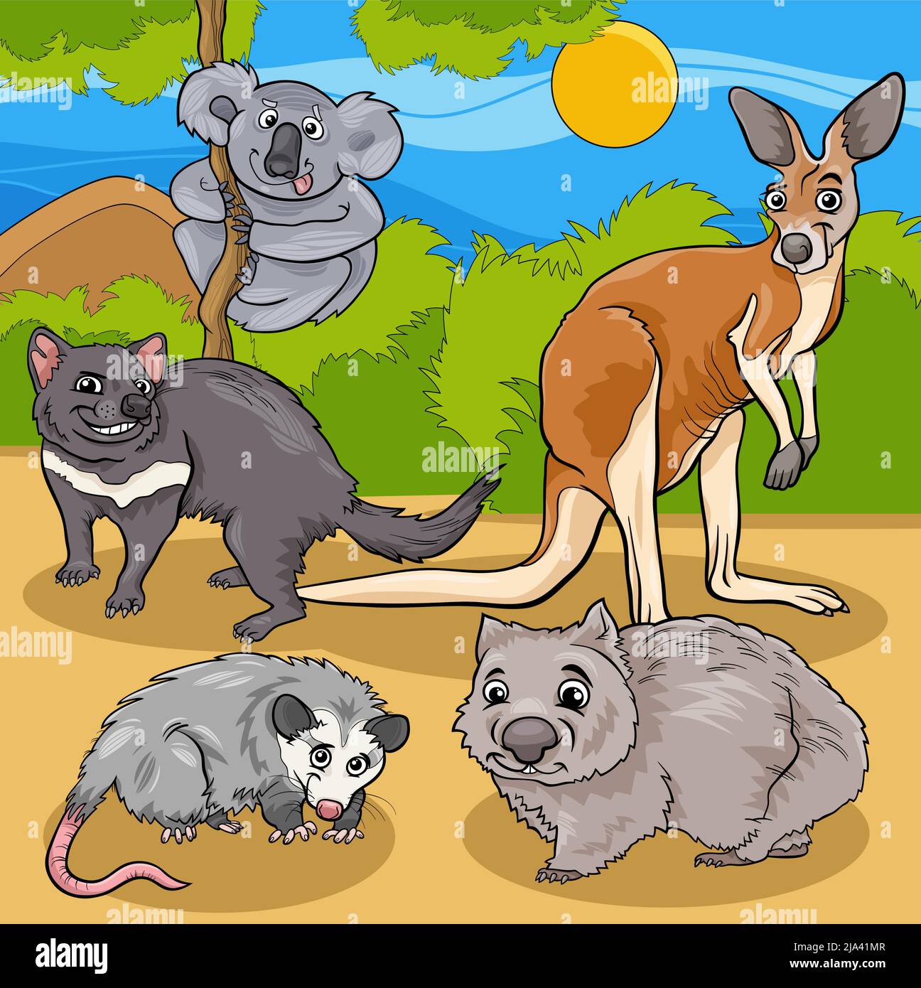 Cartoon illustrations of funny wild animals comic characters group Stock Vector