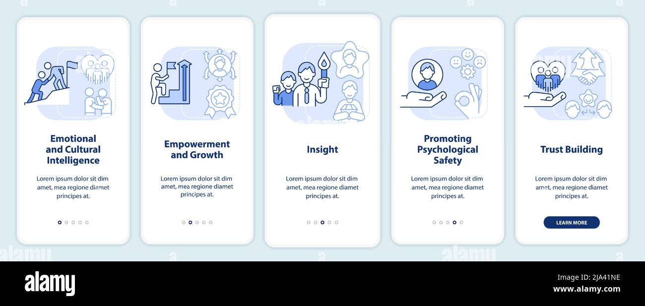 Traits of inclusive leaders light blue onboarding mobile app screen ...