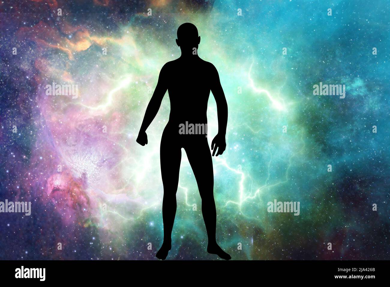 silhouette of  a man and  universe background Stock Photo