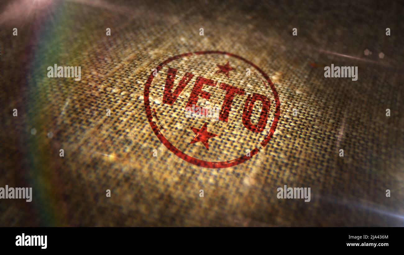 Veto stamp printed on linen sack. Opposition, objection and refuse symbol concept. Stock Photo
