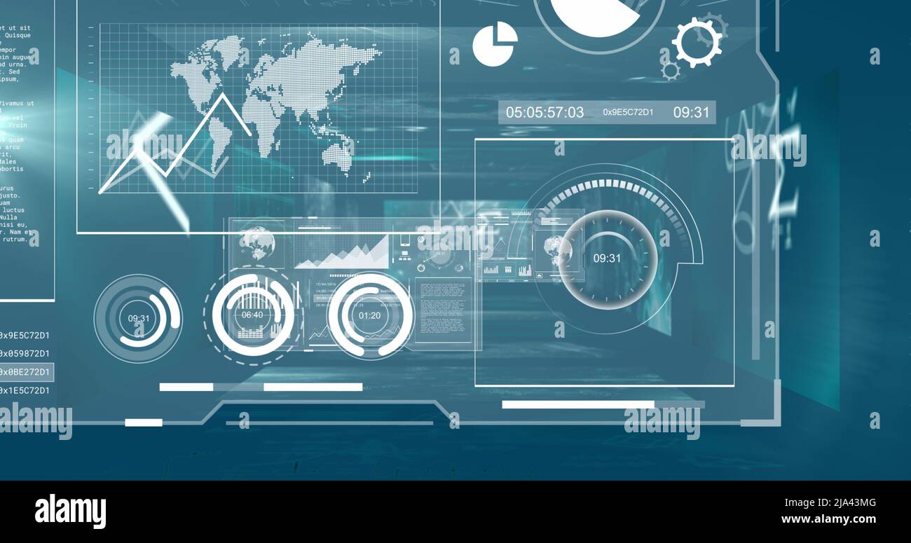 Image of data processing over blue background Stock Photo