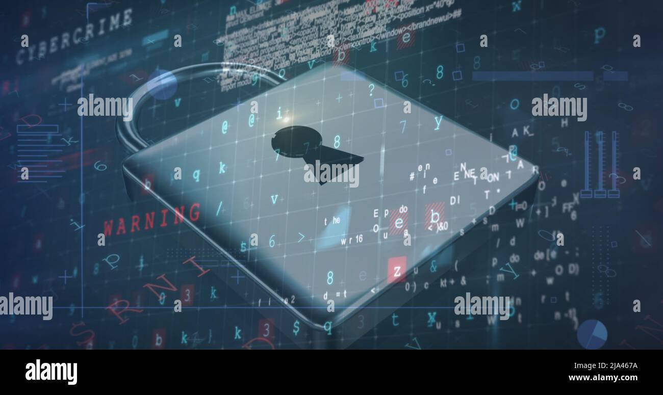 Image of security padlock over data processing on dark background Stock ...
