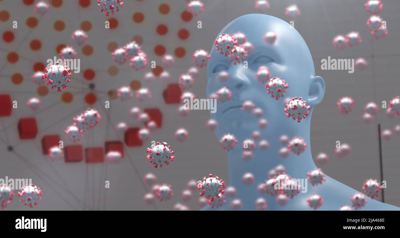 Image of virus cells and human head over medical data processing Stock ...