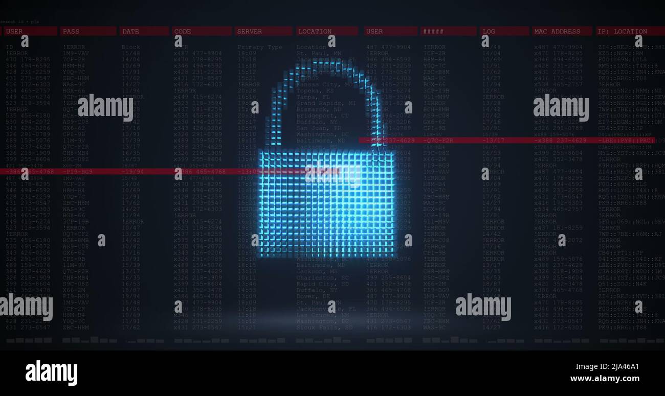 Image of security padlock over data processing on dark background Stock ...