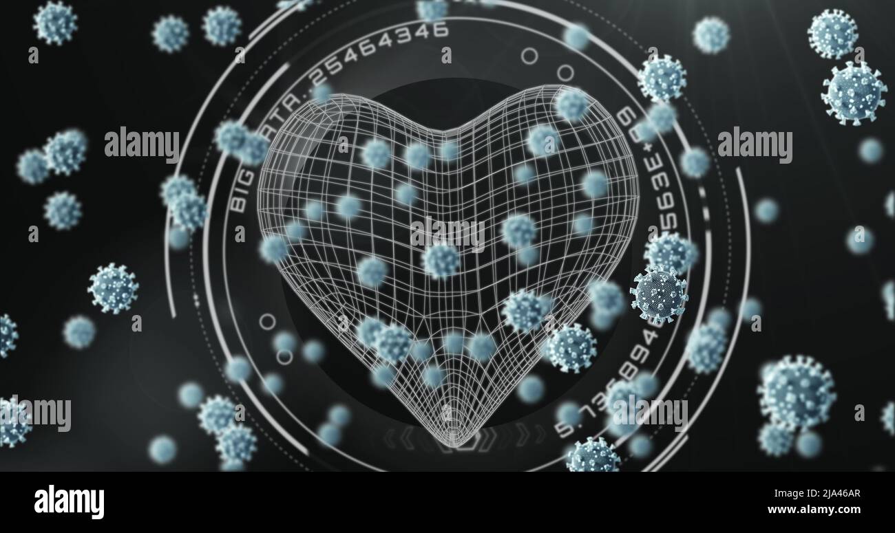 Image of virus cells over medical data processing Stock Photo