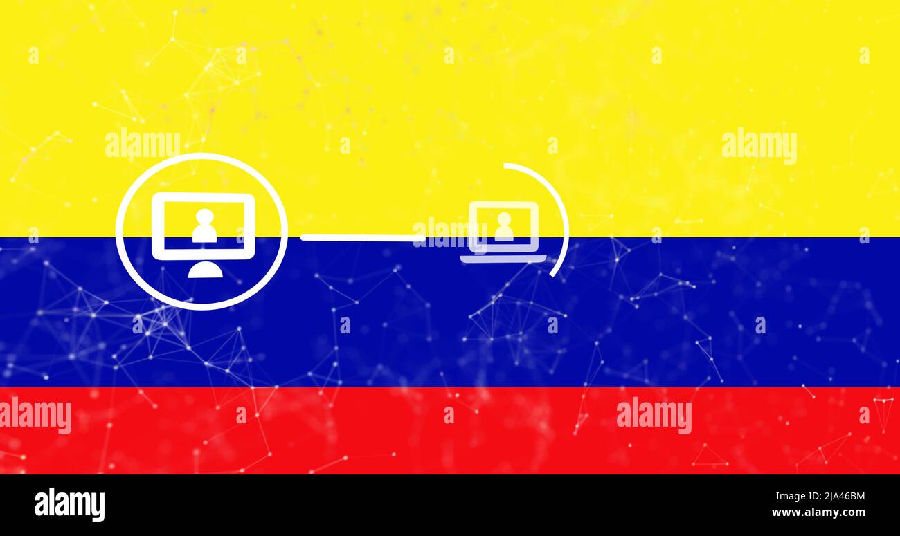 Image of icons and network of connections over flag of colombia Stock ...
