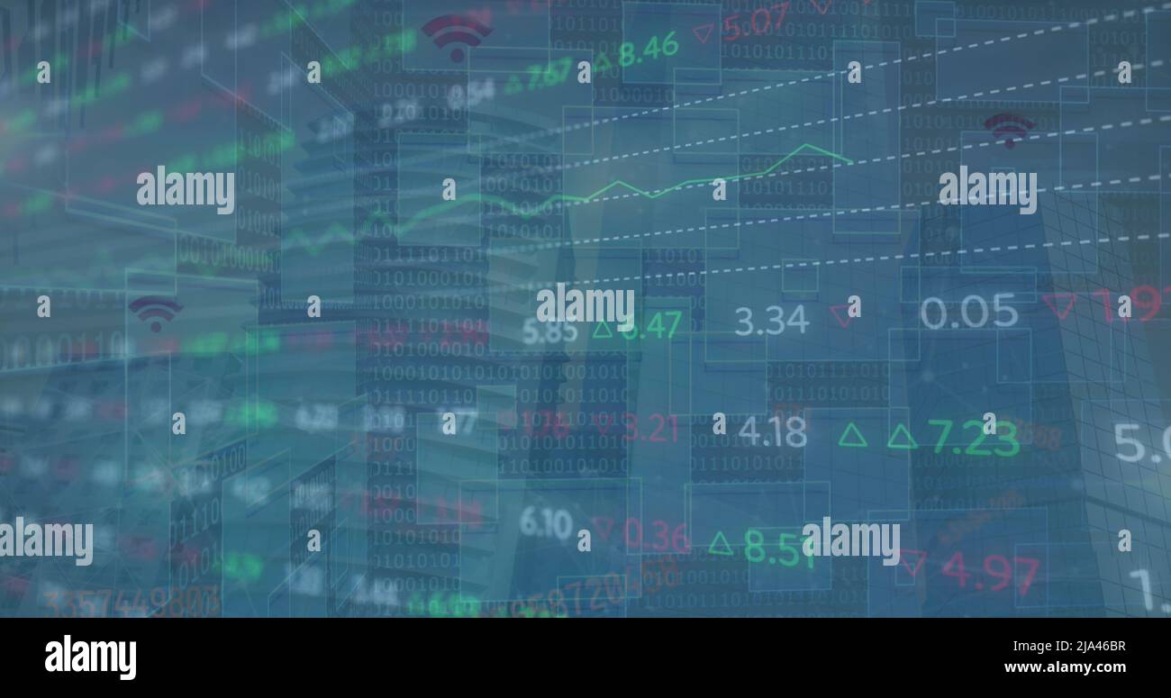 Image of stock market over data processing Stock Photo
