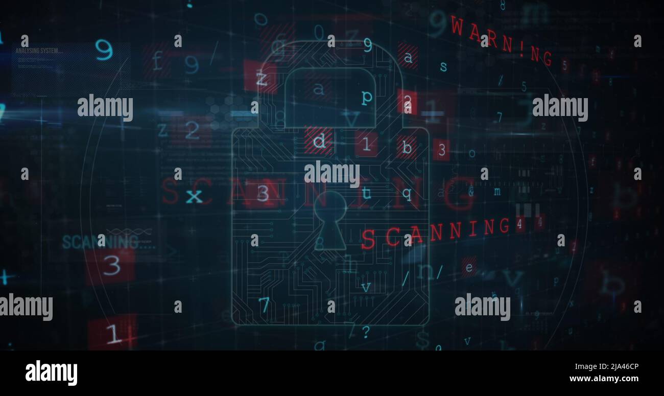 Image of security padlock over data processing on dark background Stock ...