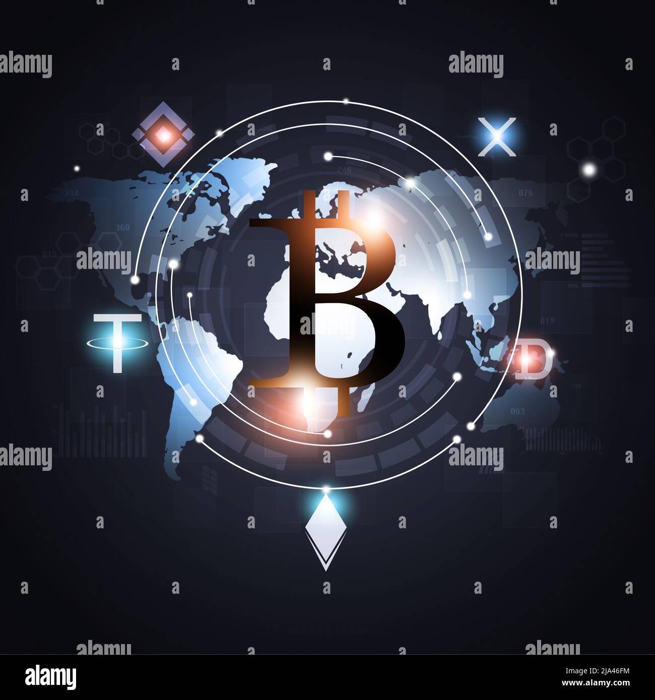main crypto currency logos fiance blue background Stock Photo