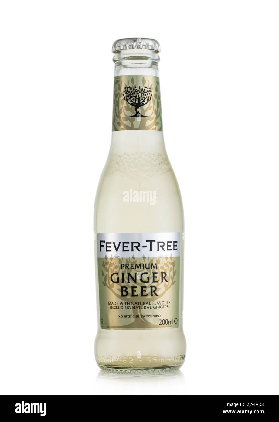 LONDON,UK - MAY 11, 2022: Fever Tree Ginger Beer drink on white. Stock Photo