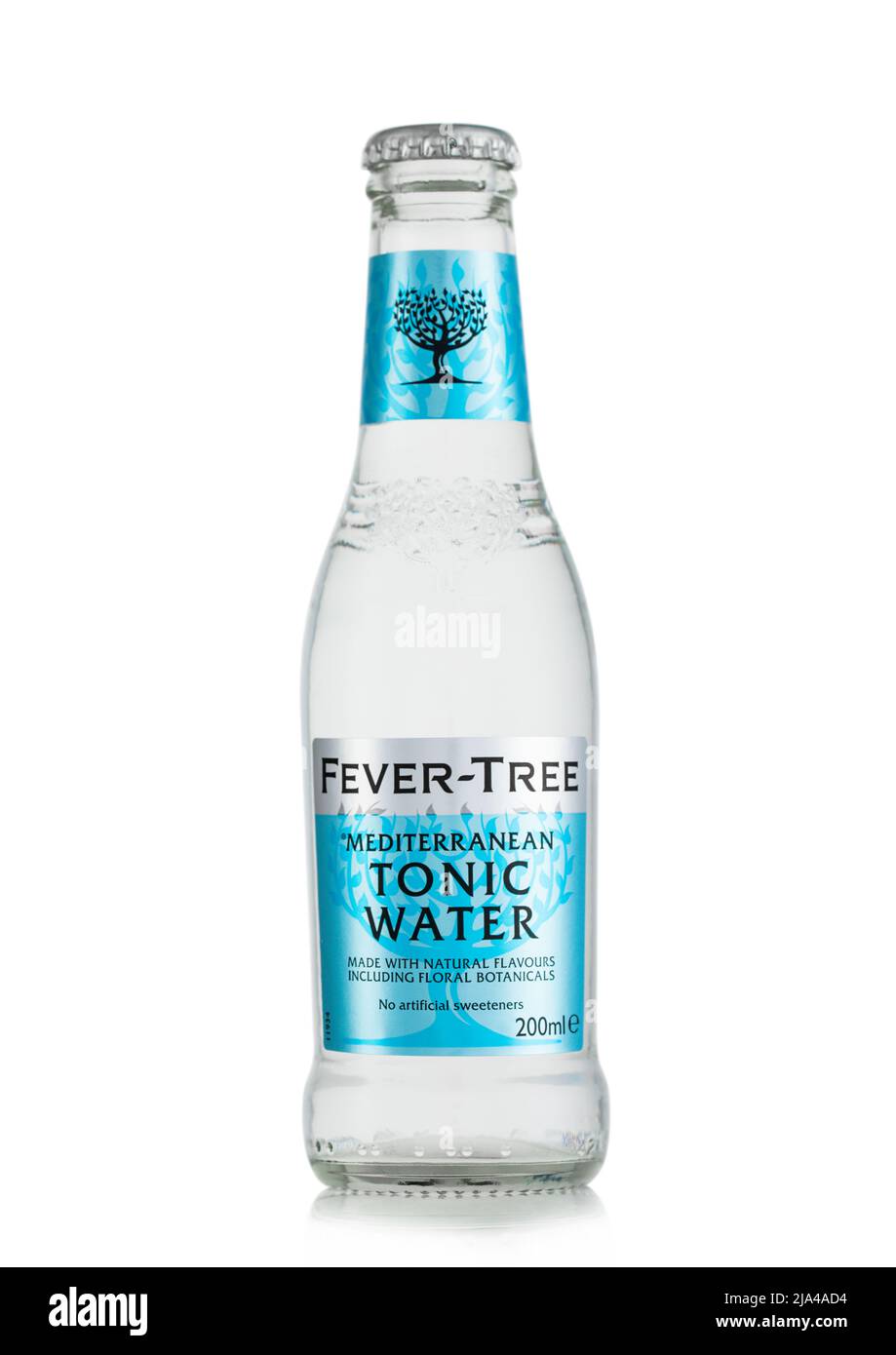 LONDON,UK - MAY 24, 2022: Fever Tree Mediterranean tonic water on white. Stock Photo
