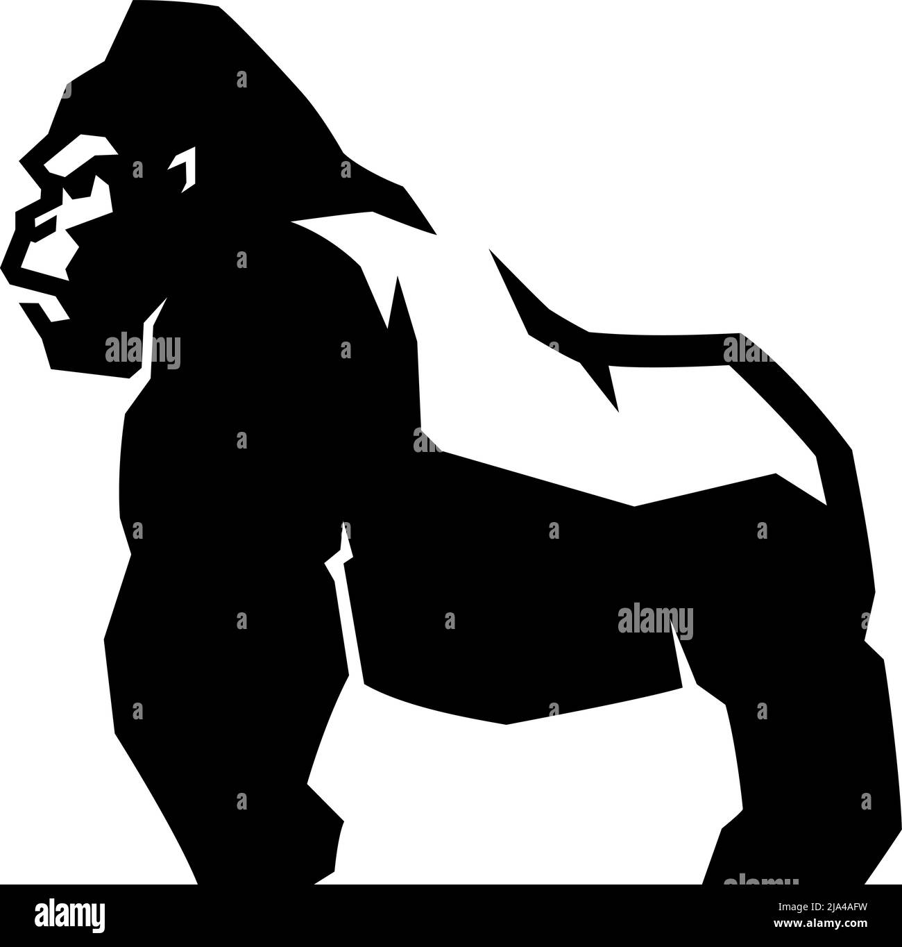 Edgy Simple Illustration Side View of Silver Gorilla Standing Stock Vector