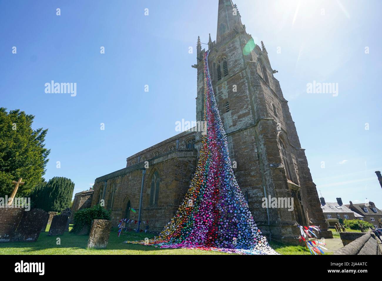 A cascade of more than 4,300 woolly flowers draped from All Saints