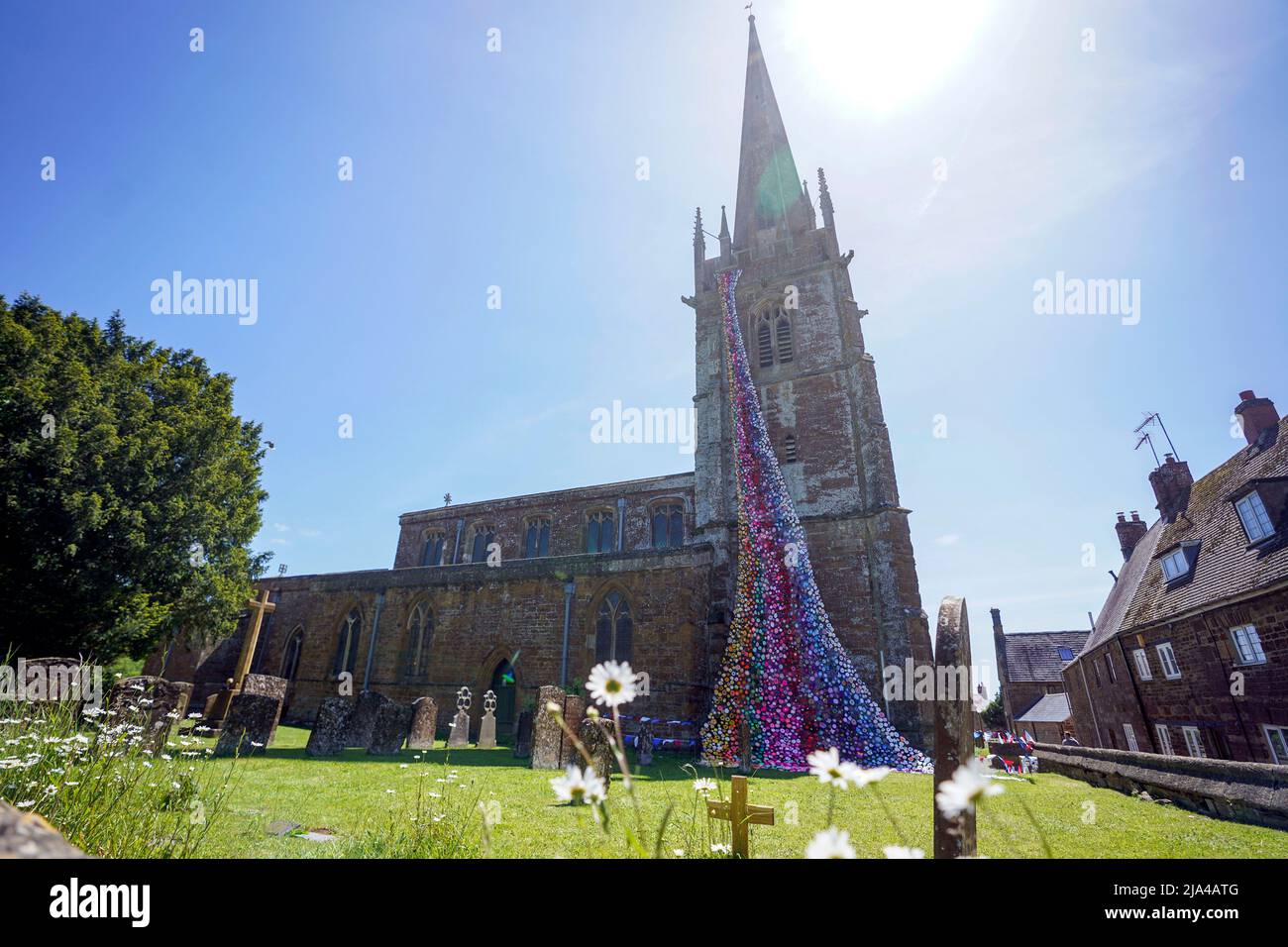 A cascade of more than 4,300 woolly flowers draped from All Saints
