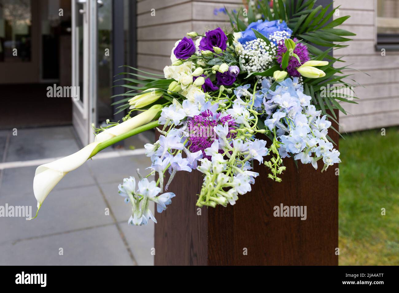Flower arrangement for funerals, churches, coffins, graves Stock Photo