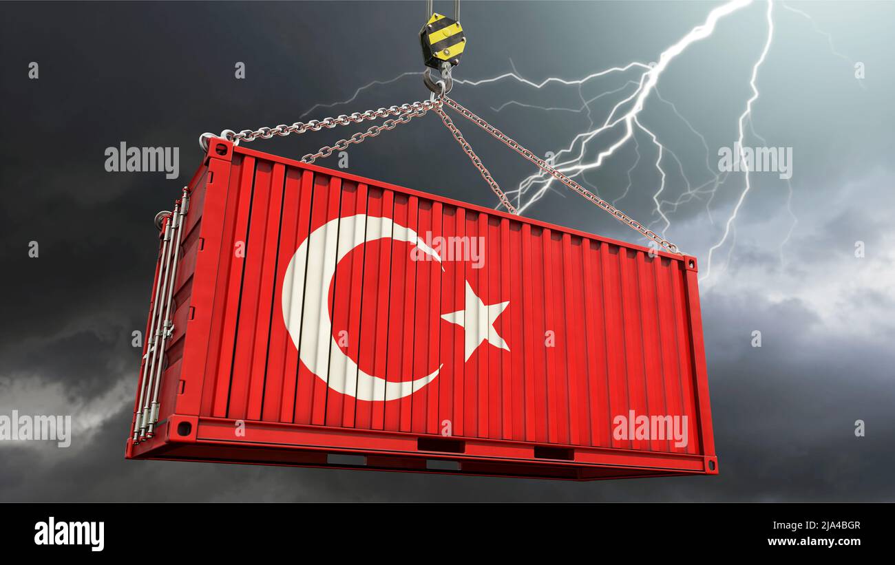Turkish Container Turkish export economy - container in Turkish flag and thunderstorm in ...