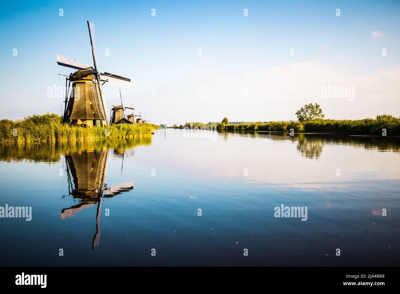 Horizontal picture of the famous Dutch windmills at Kinderdijk, a