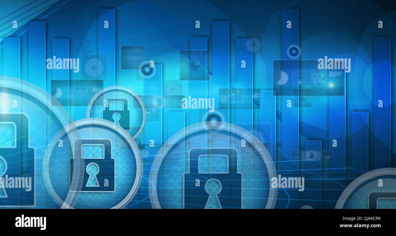 Image of data processing over blue background Stock Photo