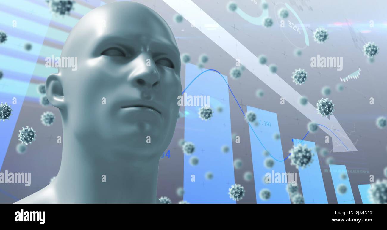 Image of virus cells floating and human over data processing Stock ...