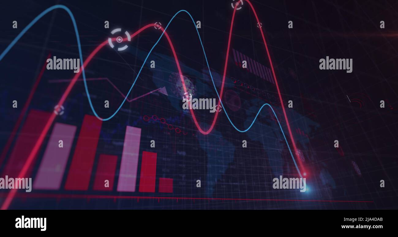 Image of virus cells floating over data processing Stock Photo