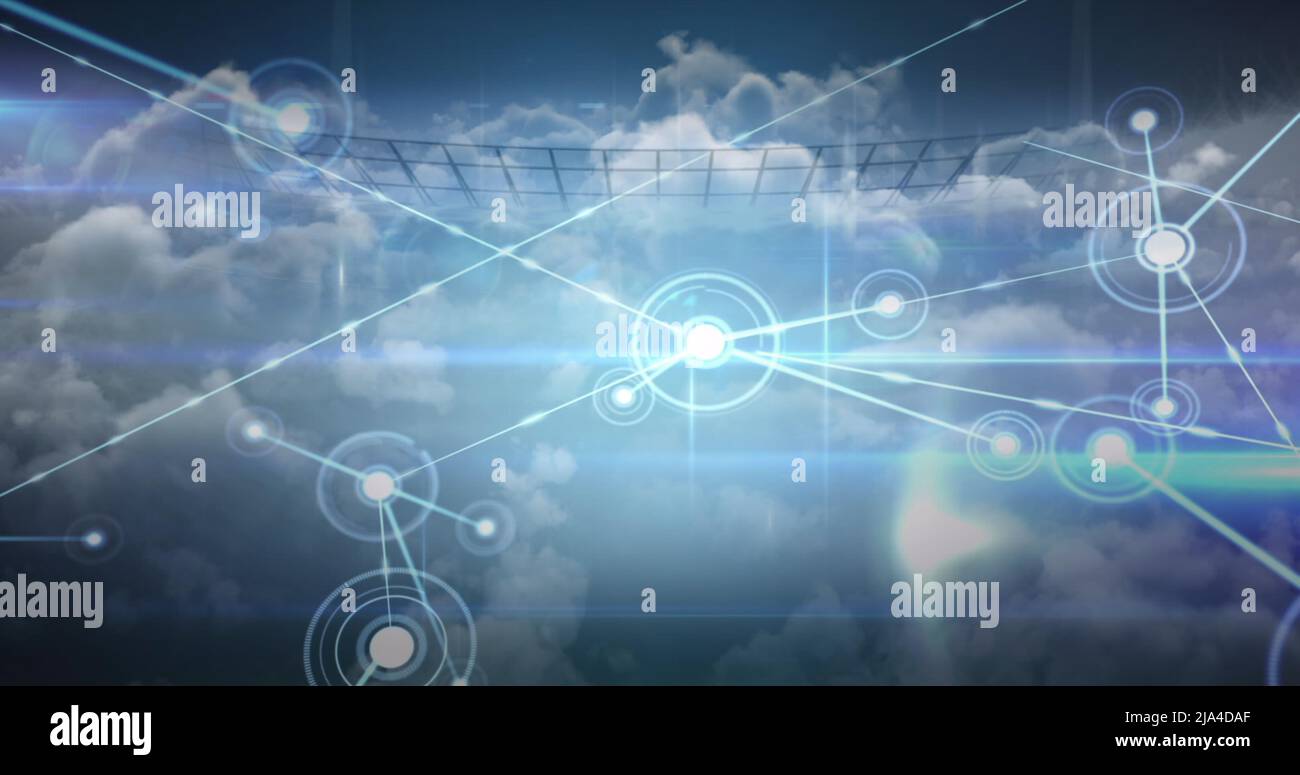 Image of network of connections over clouds and sports stadium Stock ...