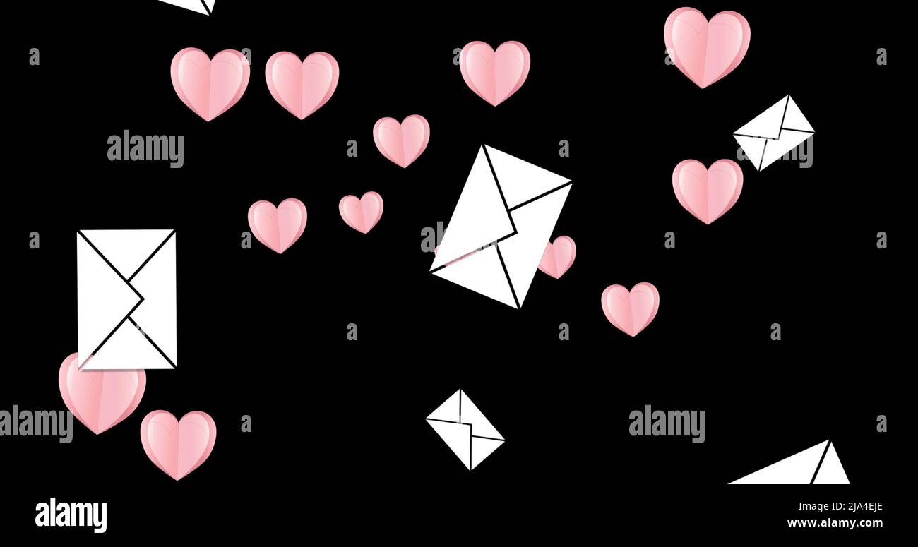 Image of hearts and emails over black background Stock Photo Alamy