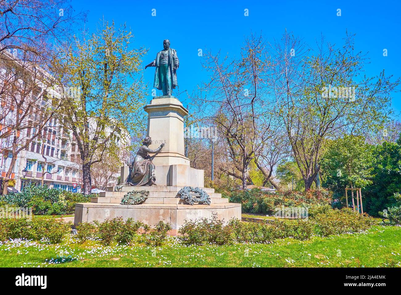 MILAN, ITALY - APRIL 5, 2022: The statue to Camillo Benso di Cavour ...
