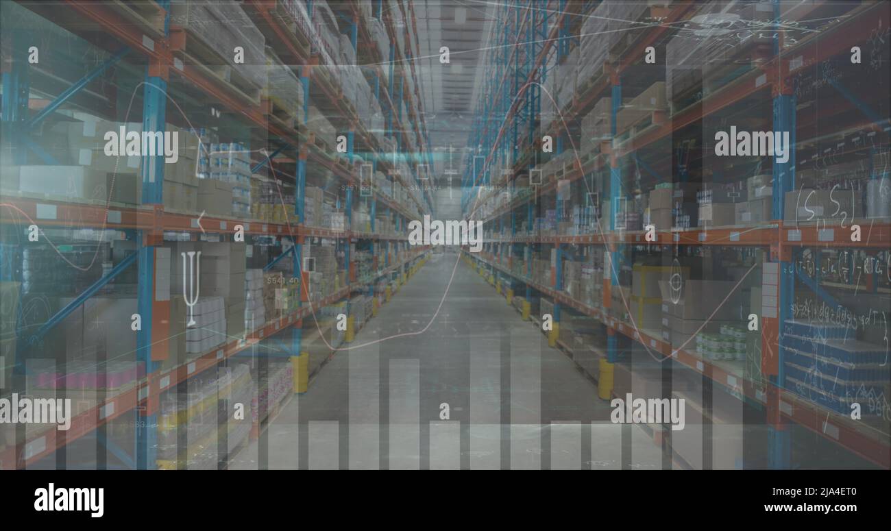 Image of data processing over warehouse Stock Photo