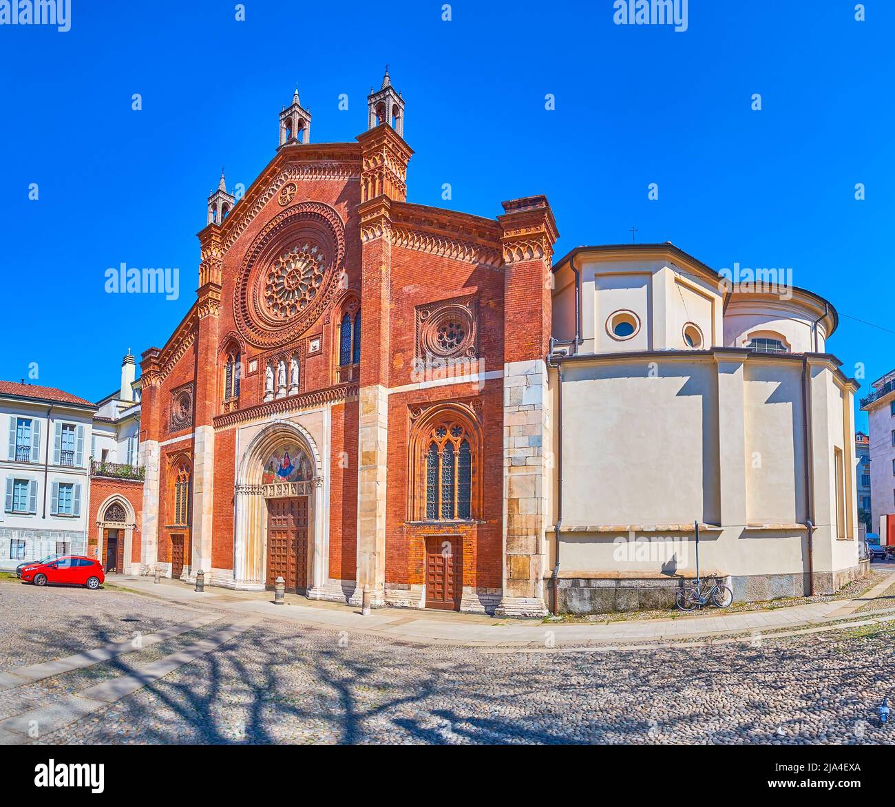 MILAN, ITALY - APRIL 5, 2022: The beautiful facade of the Church of San Marco, located on Piazza San Marco, on April 5 in Milan, Italy Stock Photo