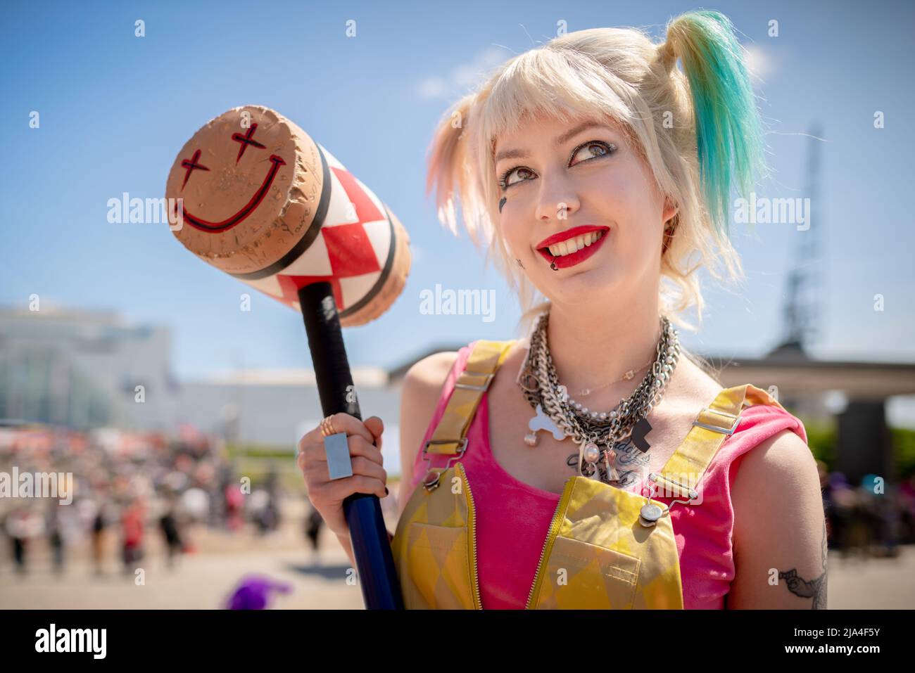 London, UK. 27th May, 2022. Charlotte dressed as Harley Quinn character
