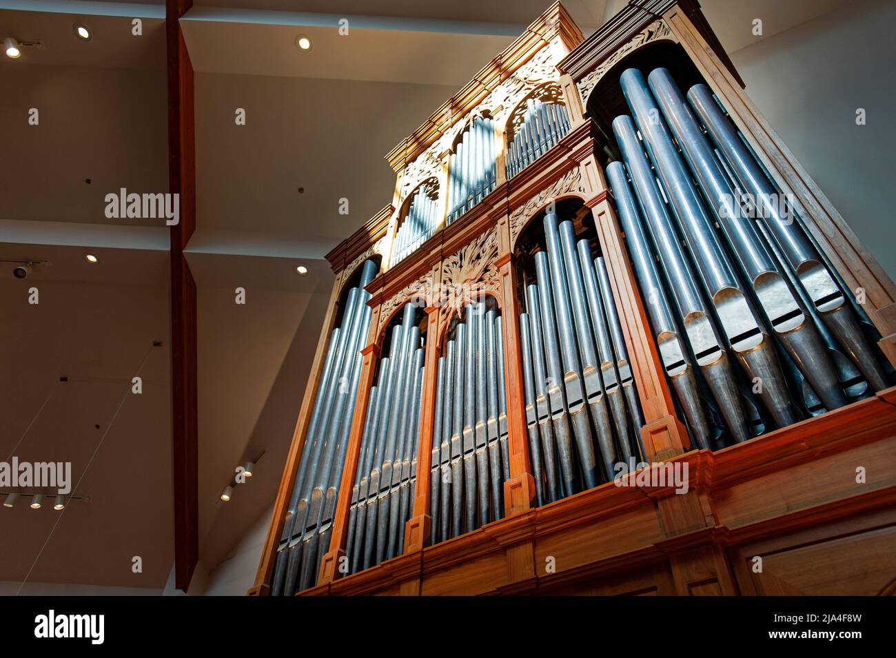 Close-up of pipe organ. Stock Photo