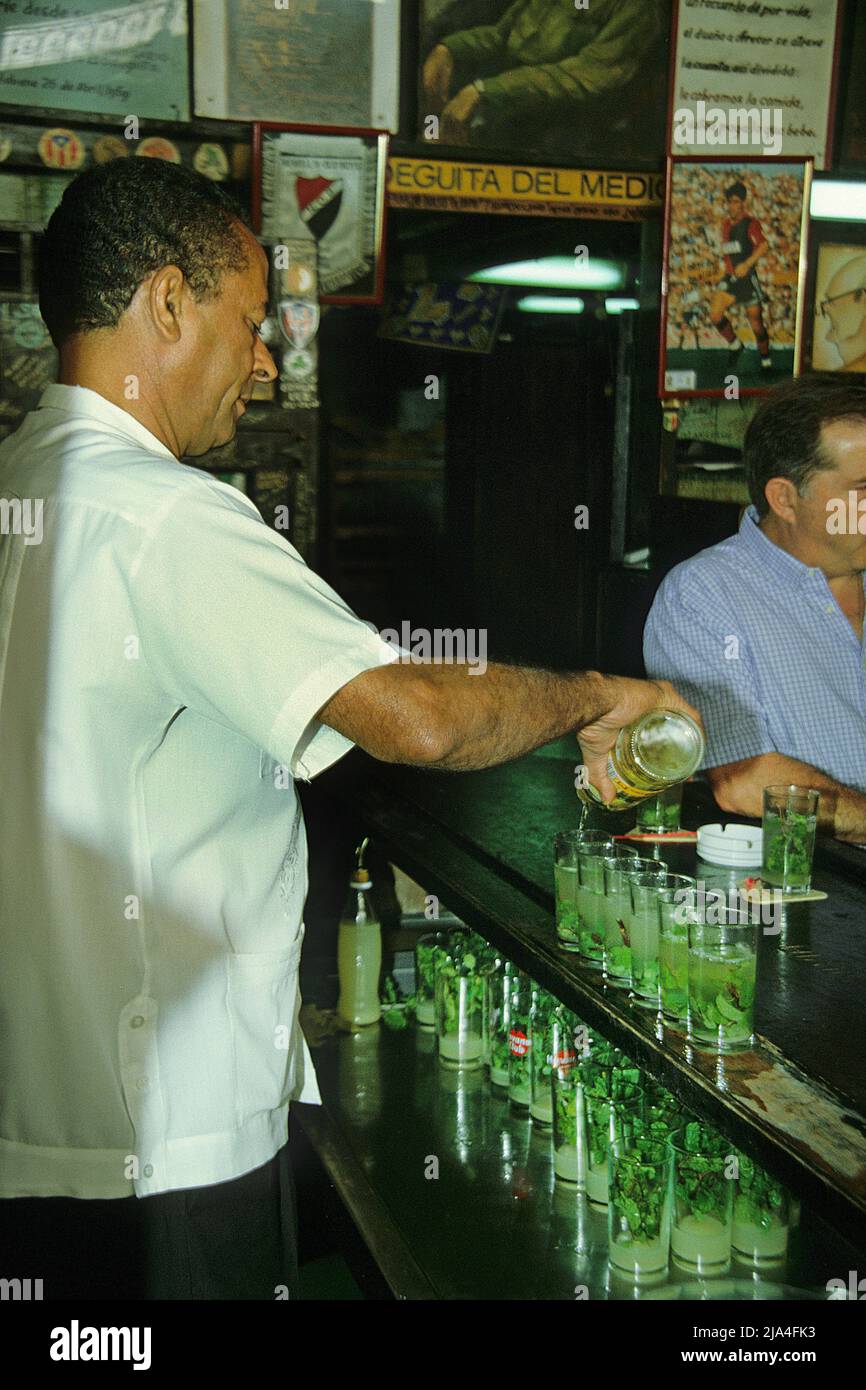 Mojitos are the specialty in the bar La Bodeguita del Medio, most popular bar in Havana, Cuba, Caribbean Stock Photo